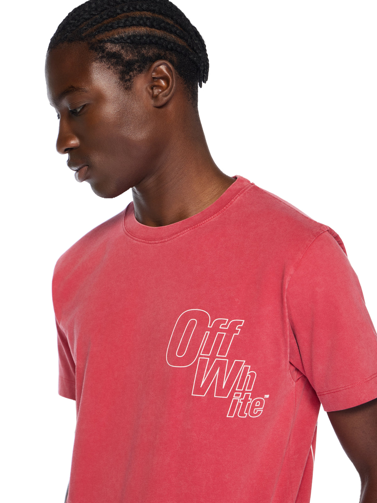OFF WHITE Outline Arrow Logo Tee Shirt CORAL RED - WHITE OMAA027F25JER00D