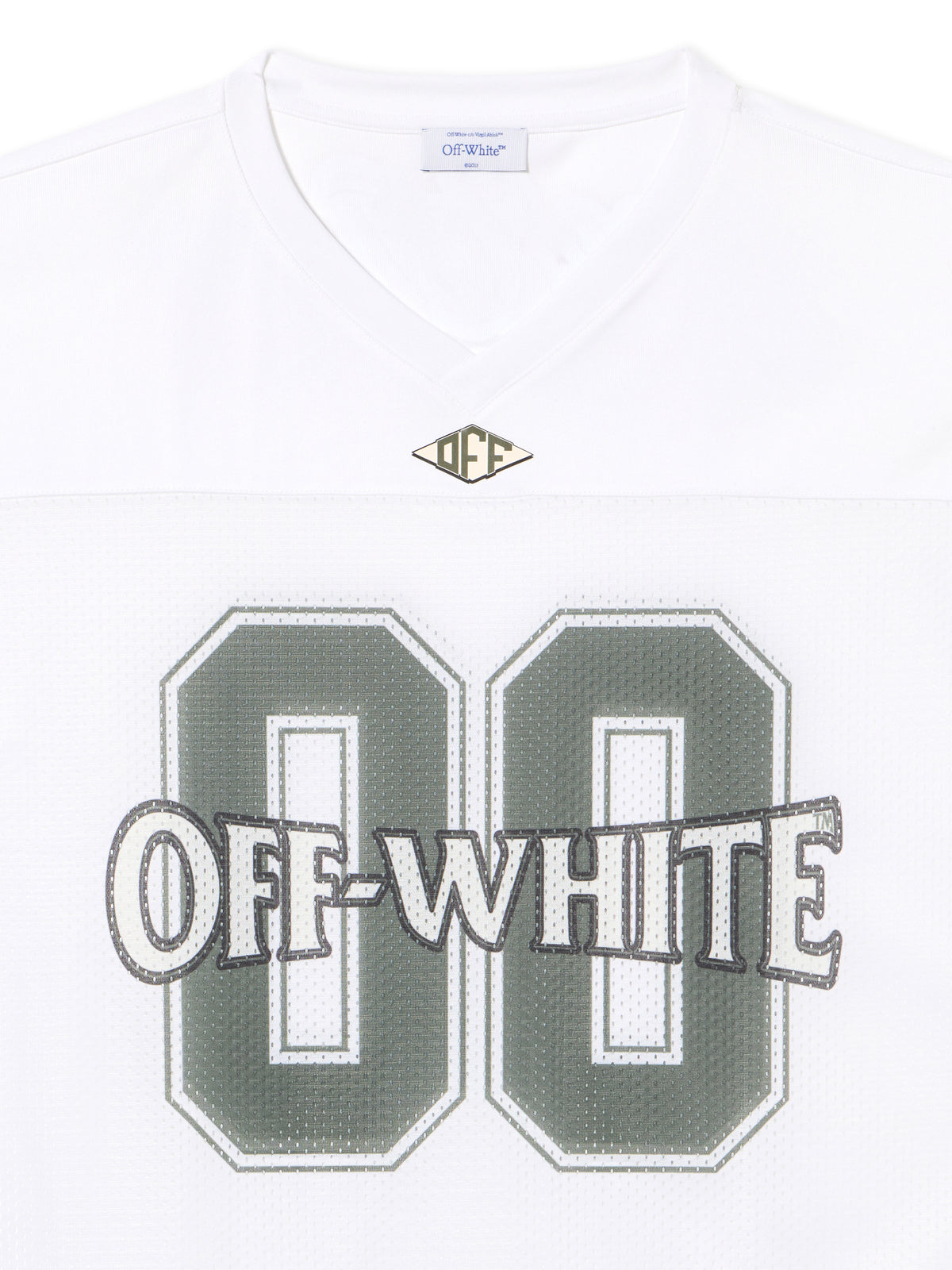 OFF WHITE 00 Mesh Football  T-Shirt WHITE - WINTER MOSS OMAD003S25JER002