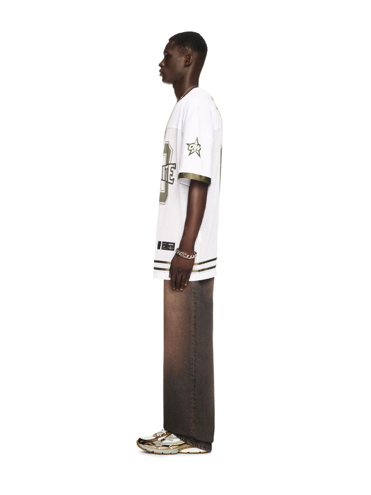 OFF WHITE 00 Mesh Football  T-Shirt WHITE - WINTER MOSS OMAD003S25JER002