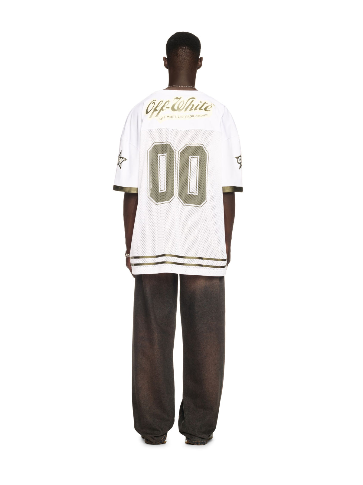 OFF WHITE 00 Mesh Football  T-Shirt WHITE - WINTER MOSS OMAD003S25JER002