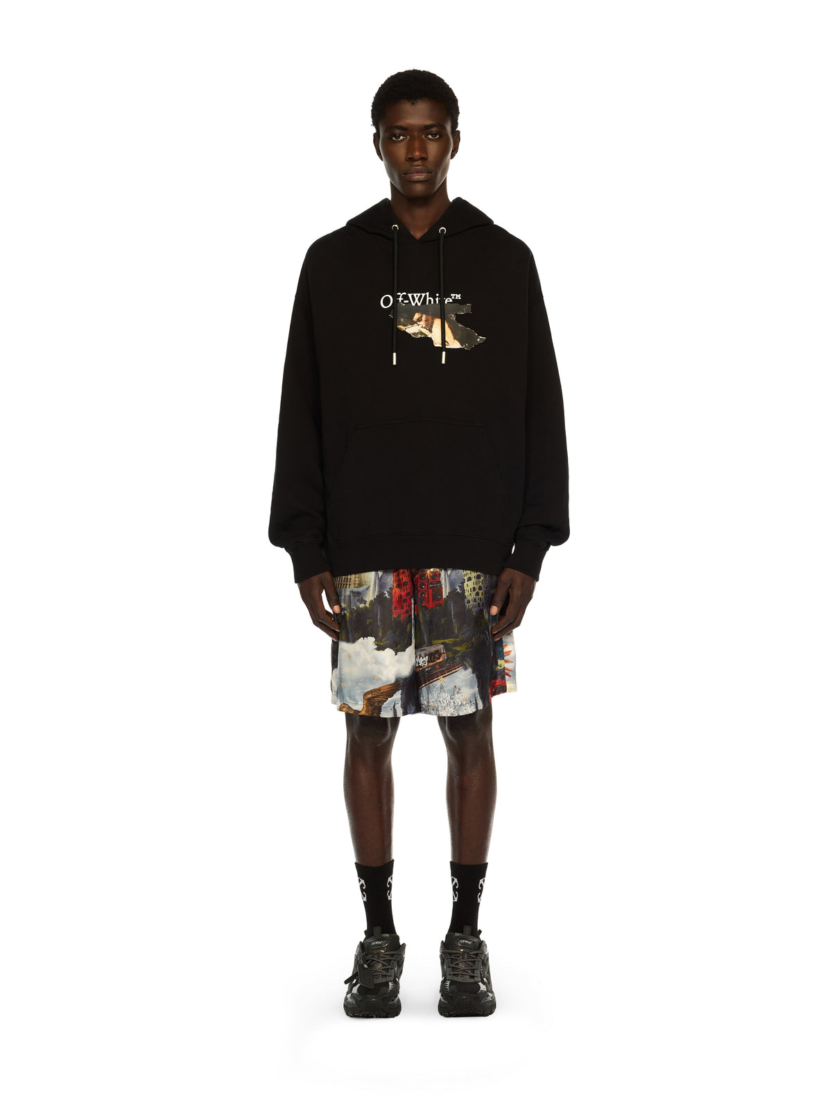 OFF WHITE Paint Arrow Skate Hoodie BLACK - WHITE OMBB085F25FLE010
