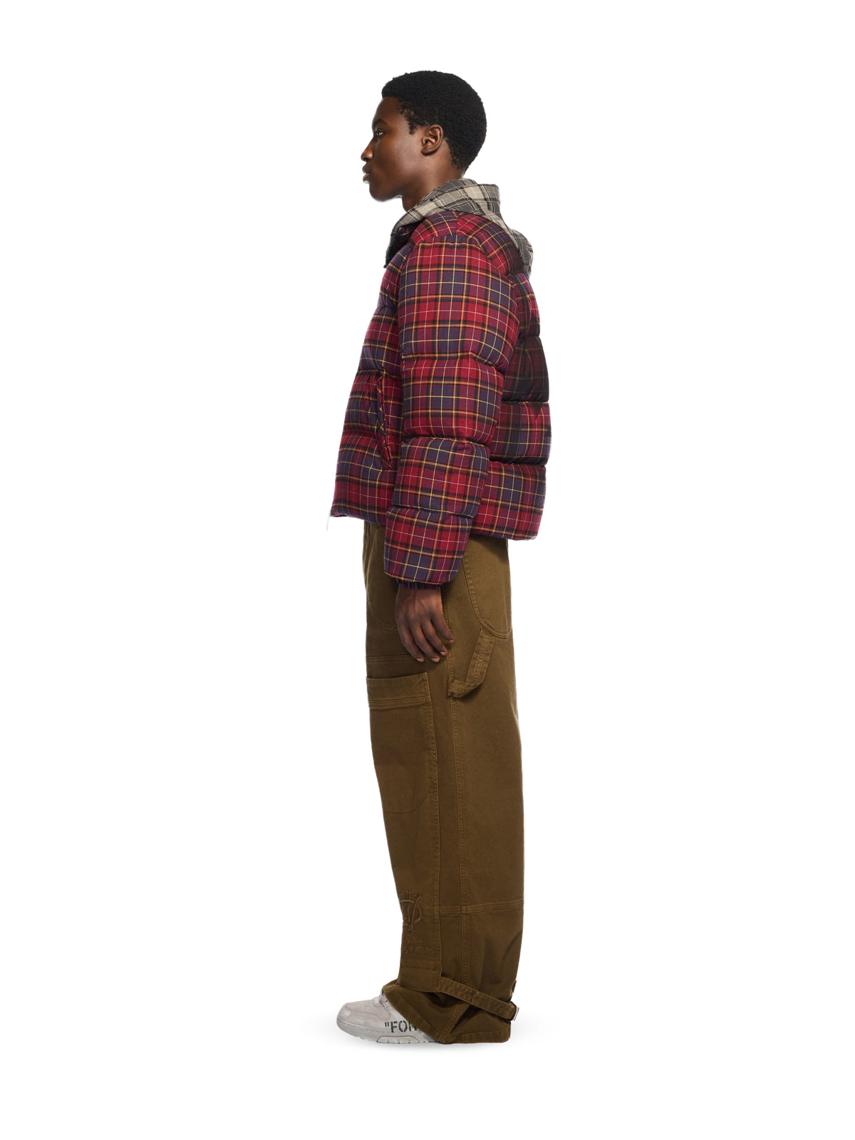 OFF WHITE Spray Arrow Check Flannel Down Jacket BORDEAUX/PURPLE-BLACK OMED065F25FAB001
