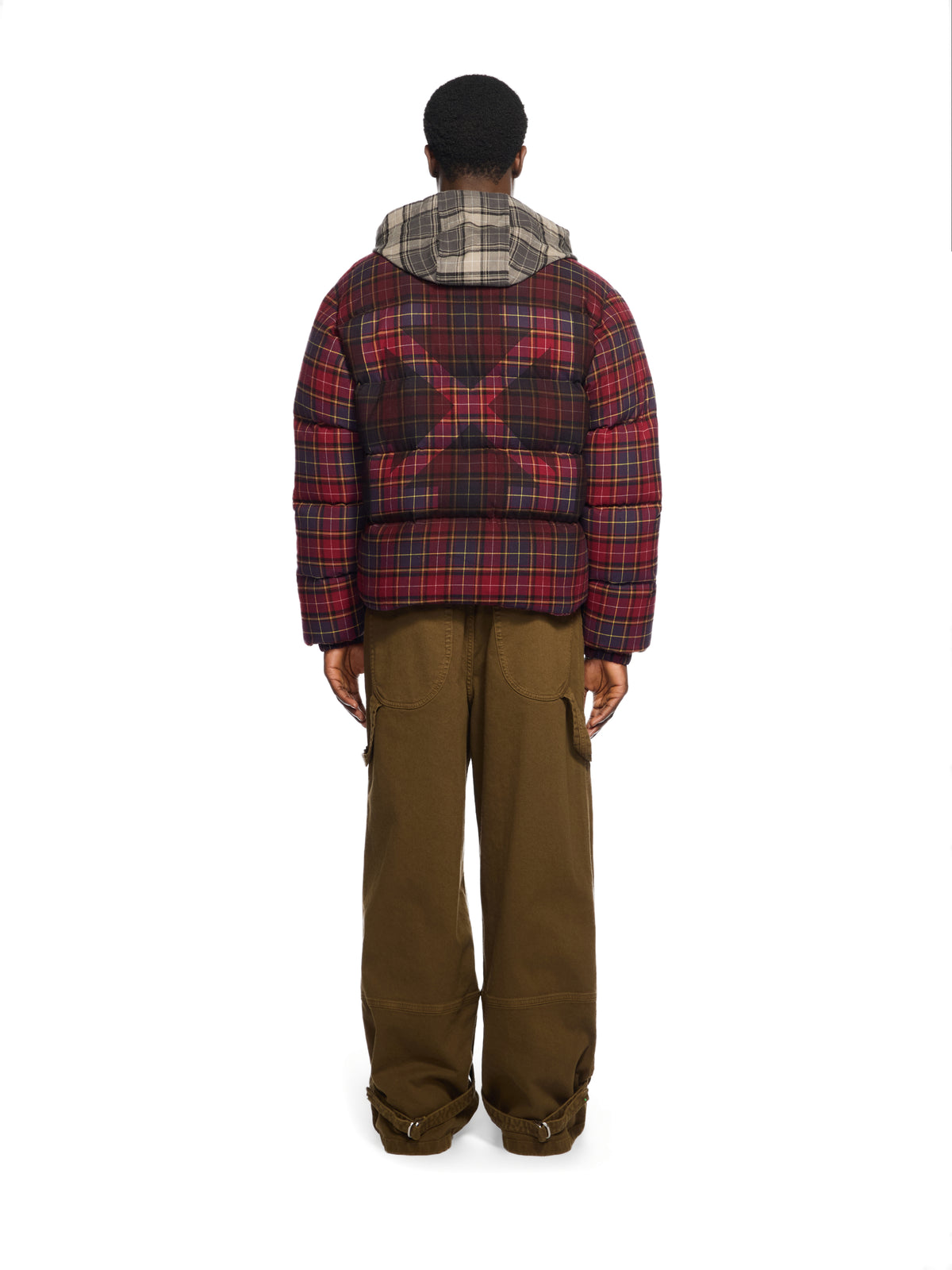 OFF WHITE Spray Arrow Check Flannel Down Jacket BORDEAUX/PURPLE-BLACK OMED065F25FAB001