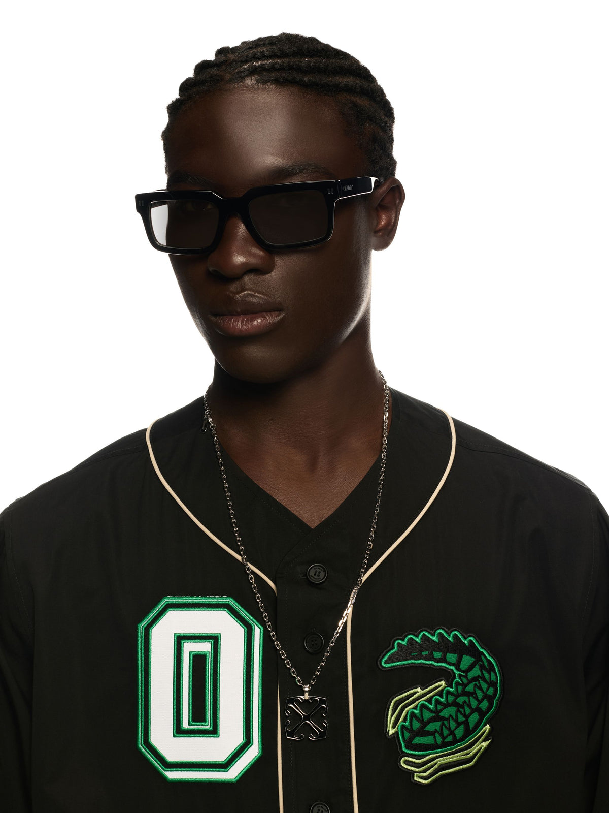 OFF WHITE Off Croco Popl Baseball Shirt BLACK OMGG014S25FAB002