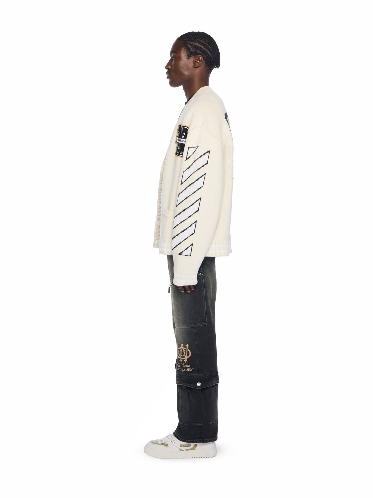 OFF WHITE Lion Varsity Knit Cardigan CREAM - BLACK OMHB019F25KNI001