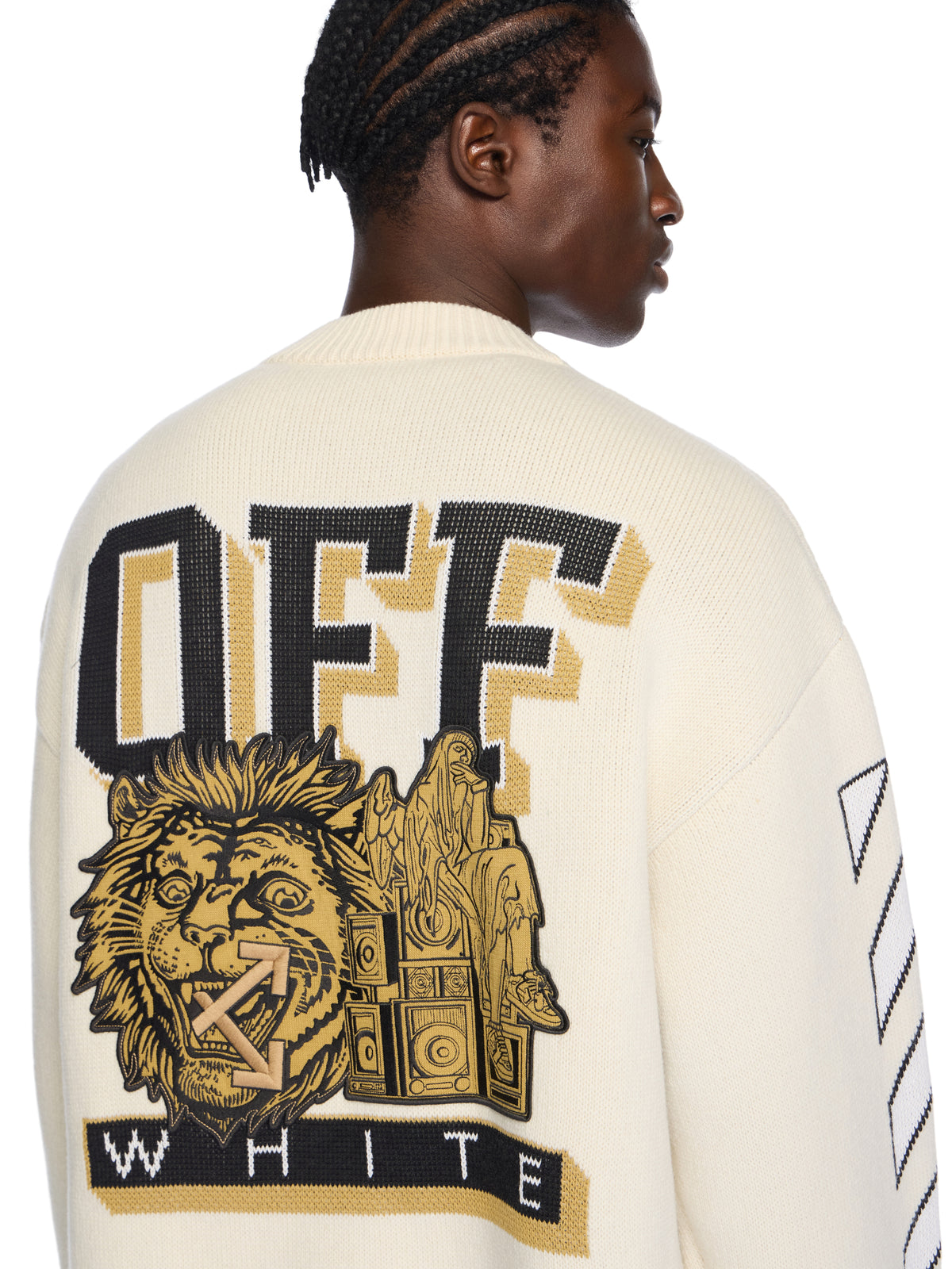 OFF WHITE Lion Varsity Knit Cardigan CREAM - BLACK OMHB019F25KNI001