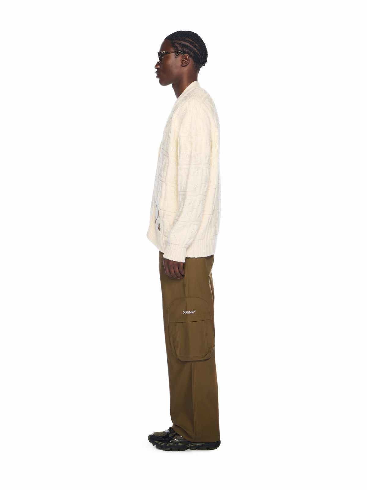 OFF WHITE Arrow 3D Stitch Cardigan CREAM - BEECH OMHB02LF25KNI001