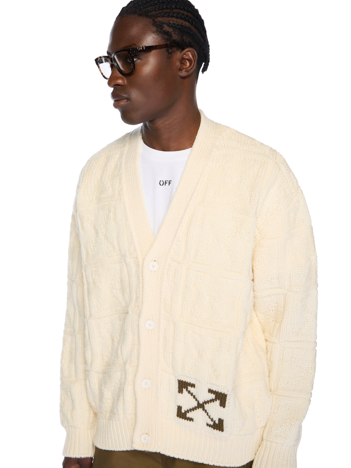 OFF WHITE Arrow 3D Stitch Cardigan CREAM - BEECH OMHB02LF25KNI001