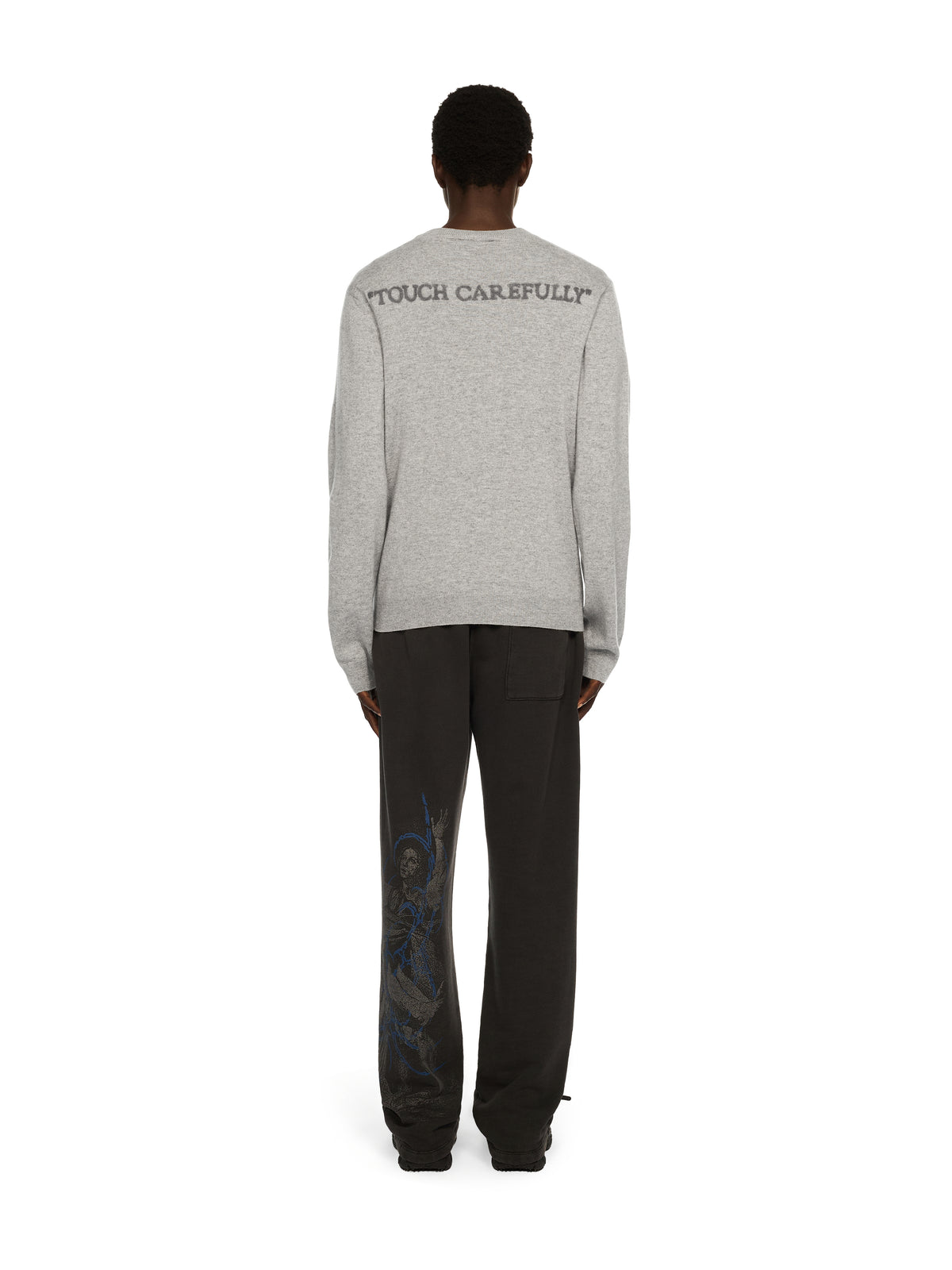 OFF WHITE Quote Knit Crewneck Logo Sweater LIGHT GREY MELANGE - BLACK OMHE20OF25KNI001