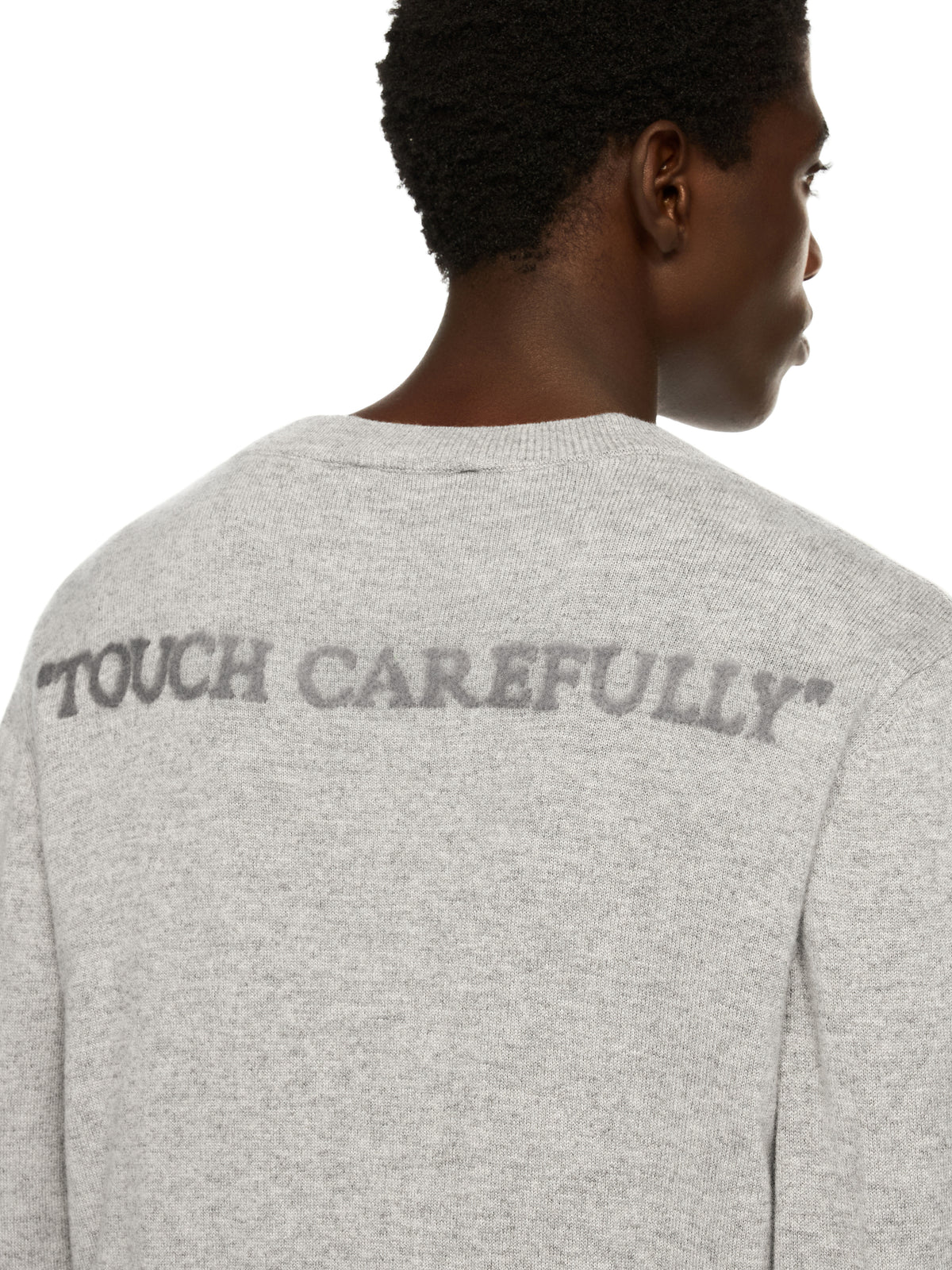 OFF WHITE Quote Knit Crewneck Logo Sweater LIGHT GREY MELANGE - BLACK OMHE20OF25KNI001