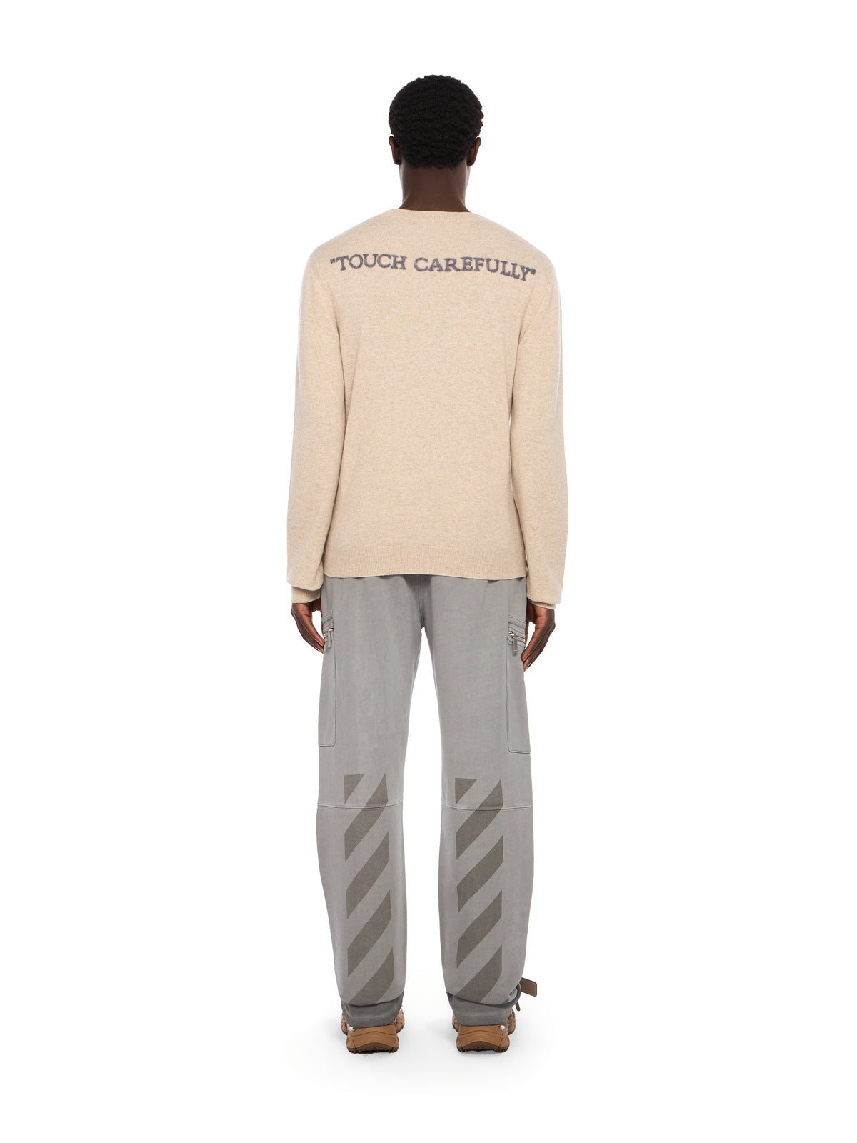 OFF WHITE Quote Knit Crewneck Logo Sweater BEIGE MELANGE - ANTHRACITE OMHE20OF25KNI001