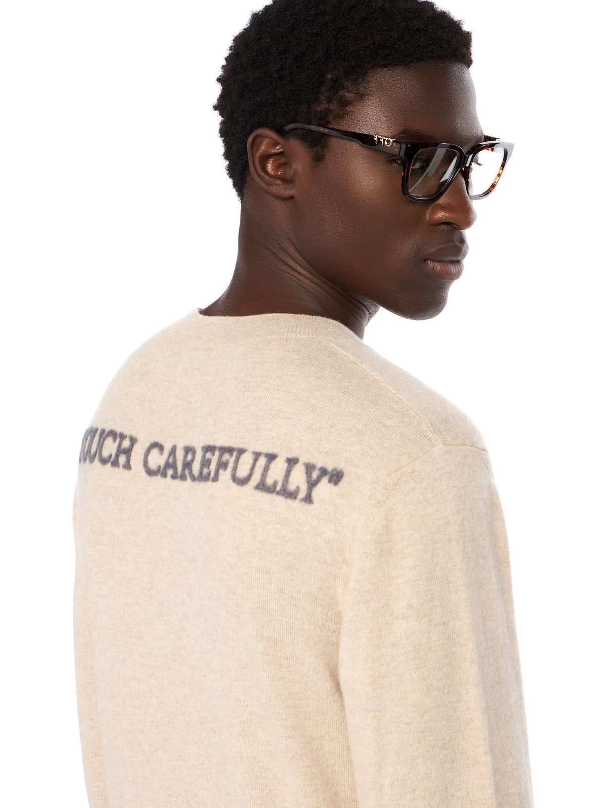OFF WHITE Quote Knit Crewneck Logo Sweater BEIGE MELANGE - ANTHRACITE OMHE20OF25KNI001