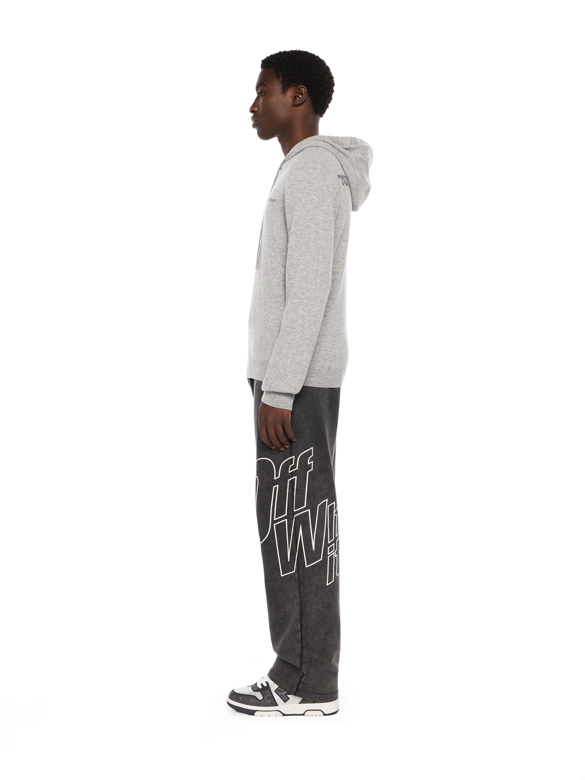 OFF WHITE Quote Knit Hoodie LIGHT GREY MELANGE - BLACK OMHU034F25KNI001