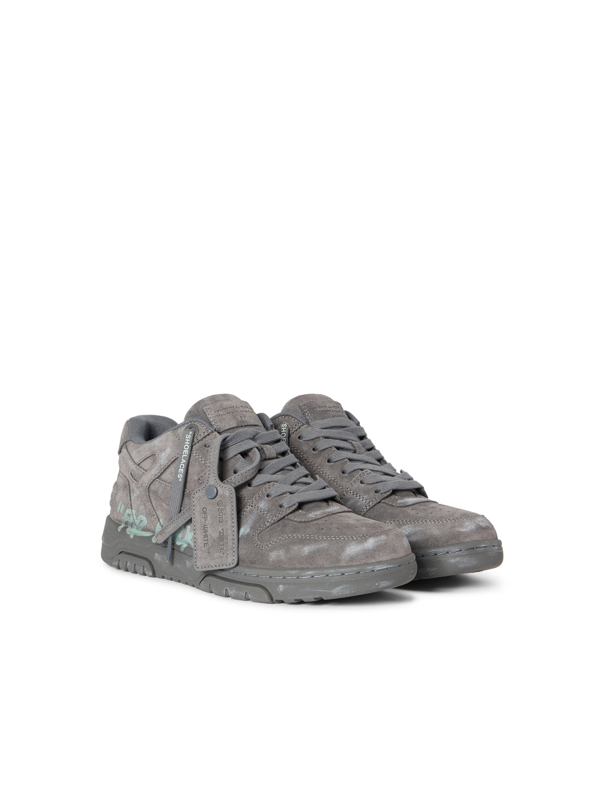 OFF WHITE Out Of Office "For Walking" Suede Sneakers DARK GREY - MISTY BLUE OMIA189S26LEA006