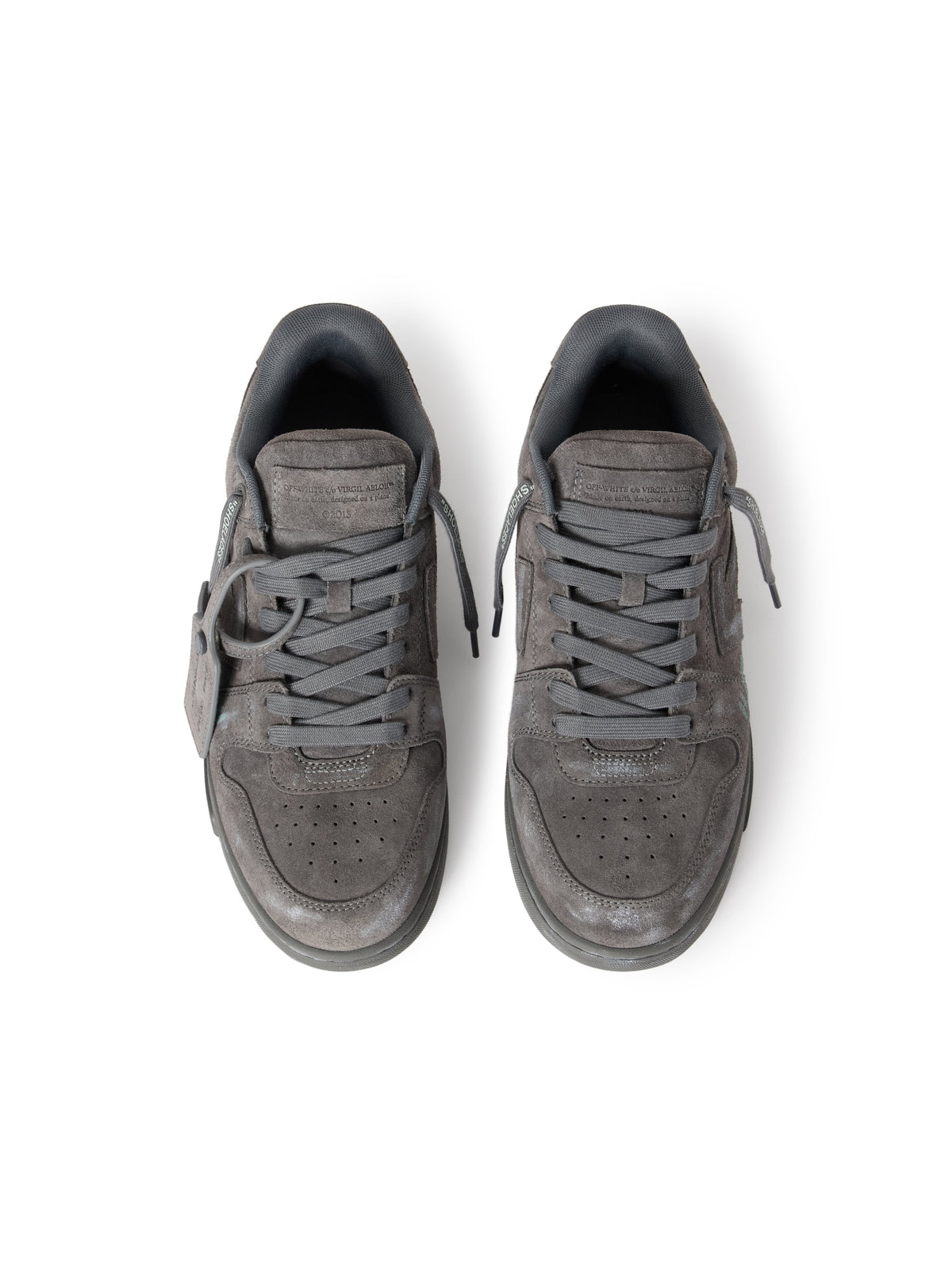 OFF WHITE Out Of Office "For Walking" Suede Sneakers DARK GREY - MISTY BLUE OMIA189S26LEA006