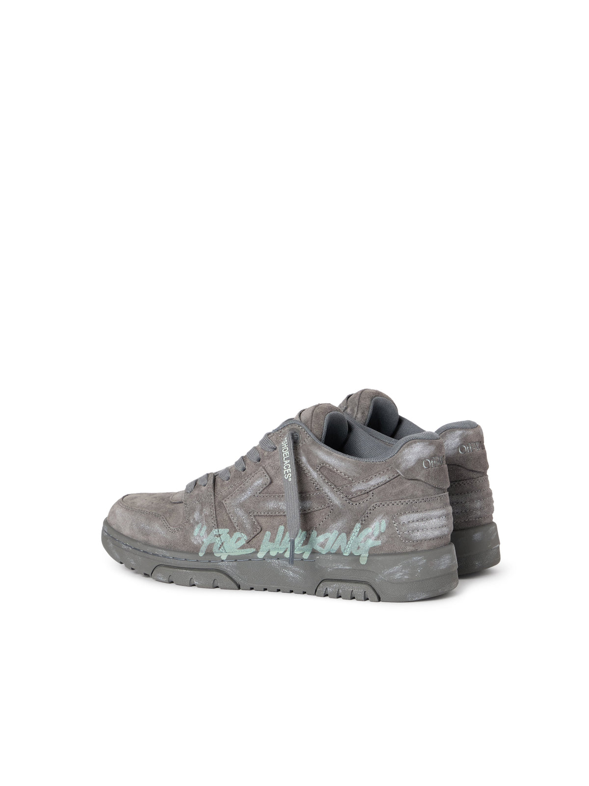 OFF WHITE Out Of Office "For Walking" Suede Sneakers DARK GREY - MISTY BLUE OMIA189S26LEA006