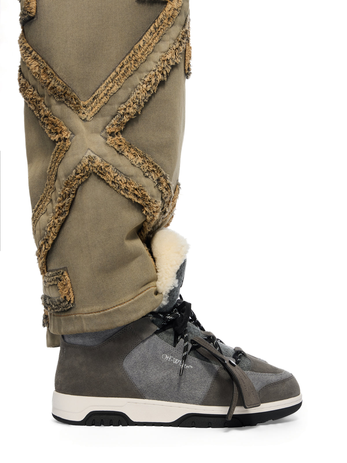 OFF WHITE Shearling Trim Winter Boots CENERE/ HAVANA BLACK OMIY003F25LEA001