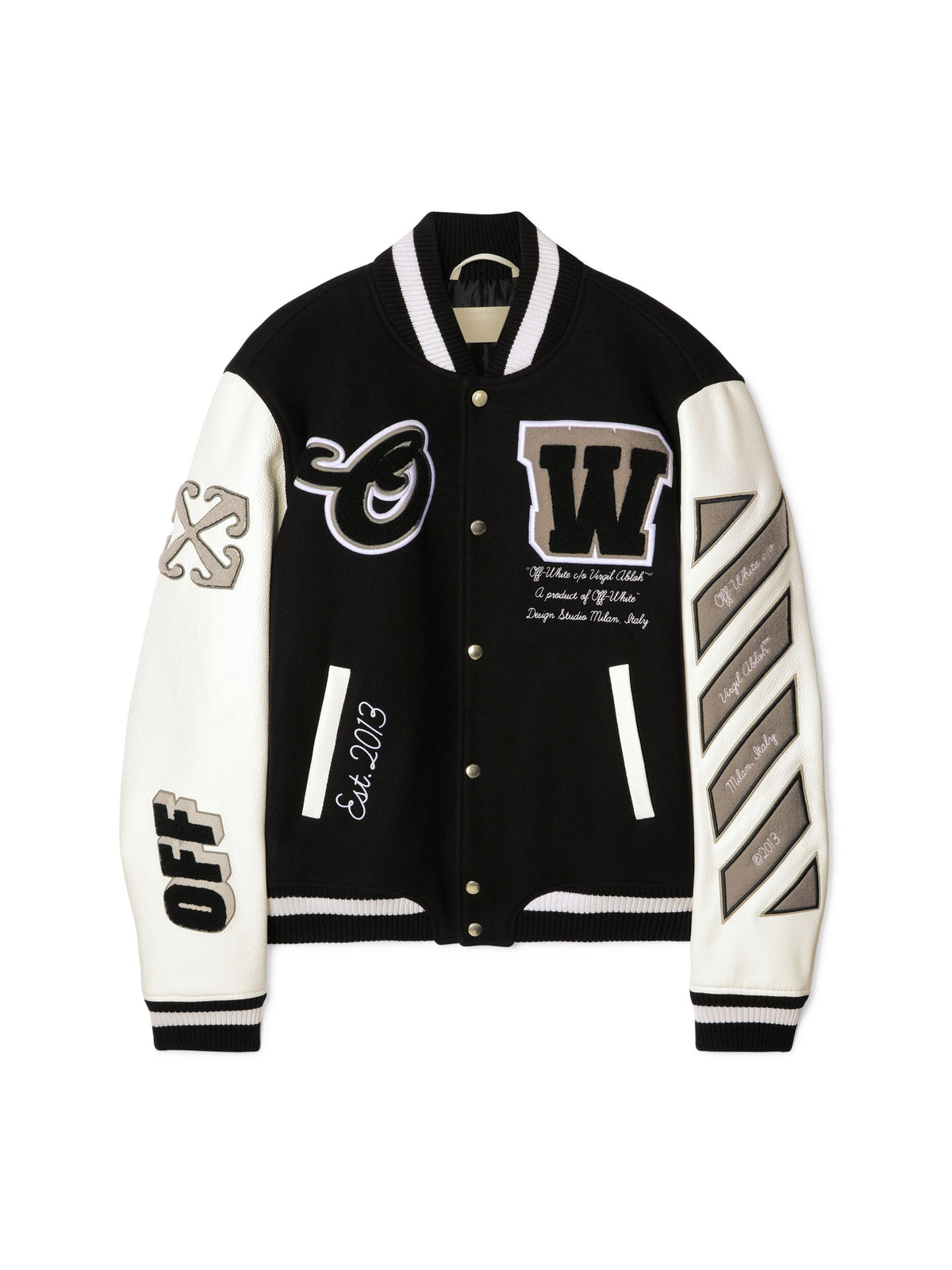 OFF WHITE Leather Wool Varsity Jacket BLACK OMJA122C99LEA005