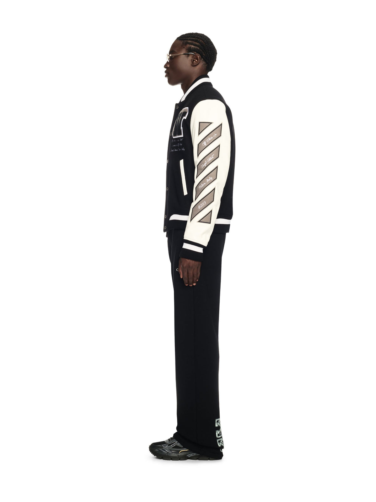 OFF WHITE Leather Wool Varsity Jacket BLACK OMJA122C99LEA005
