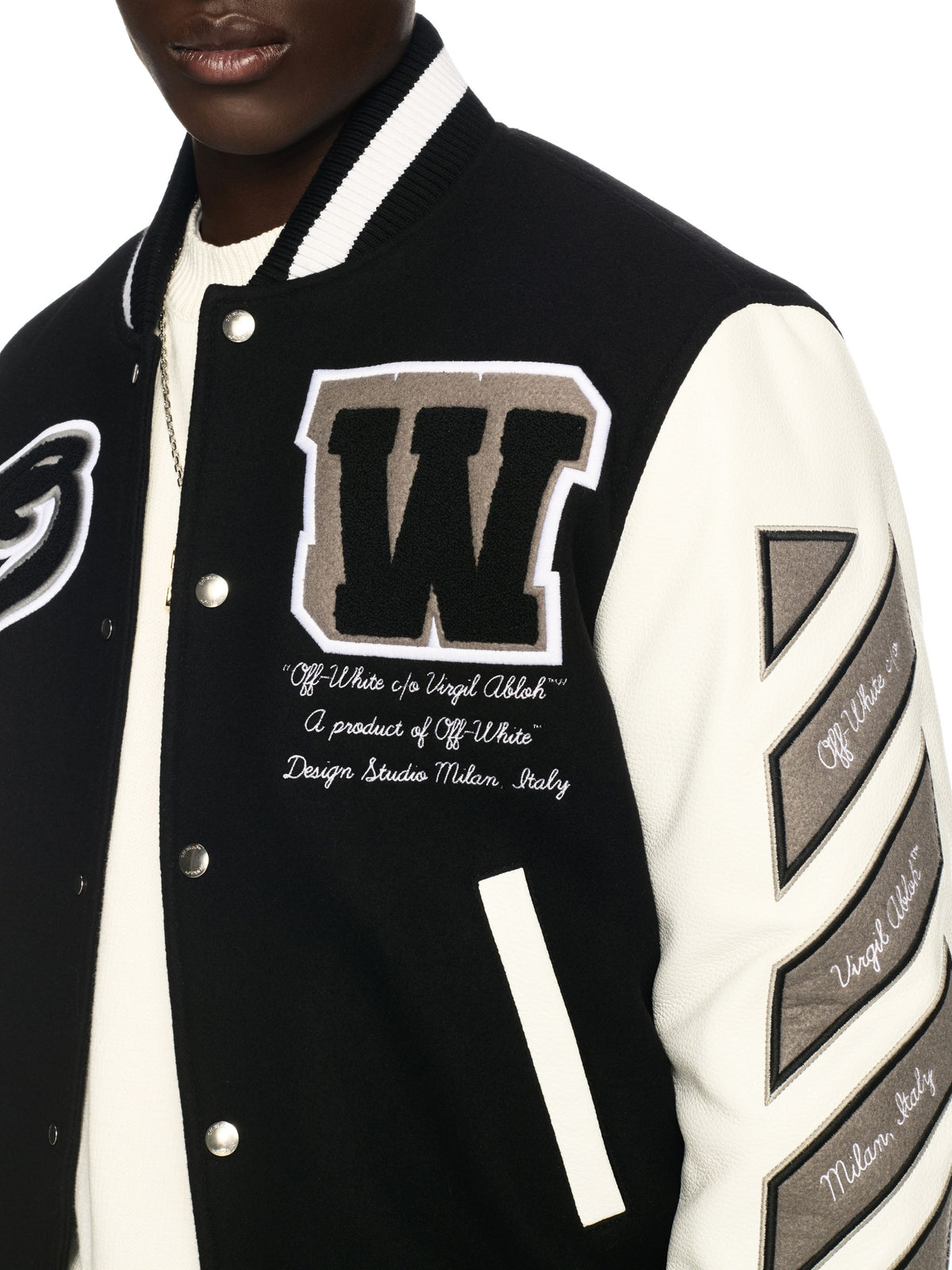 OFF WHITE Leather Wool Varsity Jacket BLACK OMJA122C99LEA005