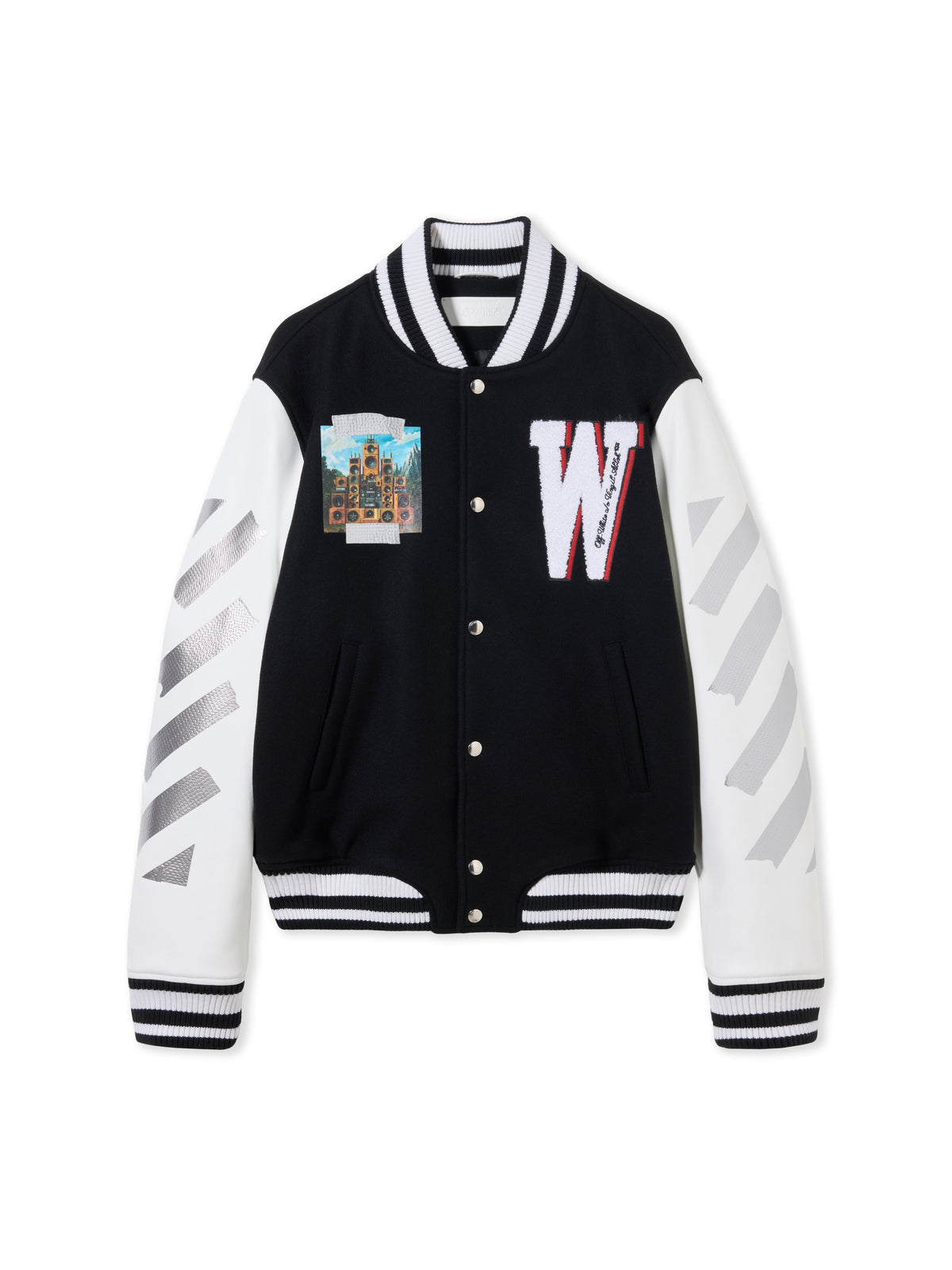 OFF WHITE Soundsystem Varsity Jacket BLACK-RED DAHLIA OMJA122F25LEA003