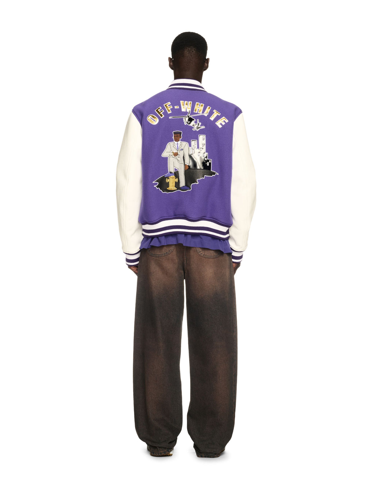 OFF WHITE Time Leather Wool Varsity PURPLE OMJA122S25LEA001