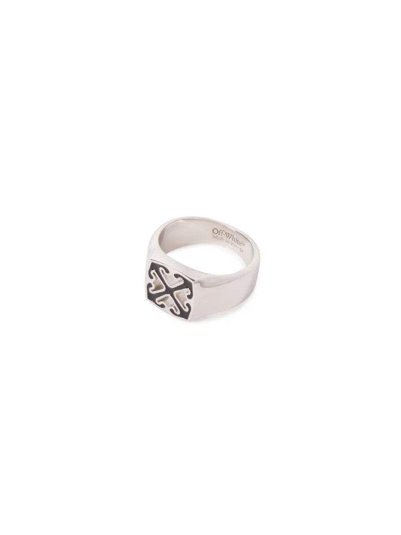 OFF WHITE Enamel Arrow Ring SILVER - BLACK OMOC078C99MET001