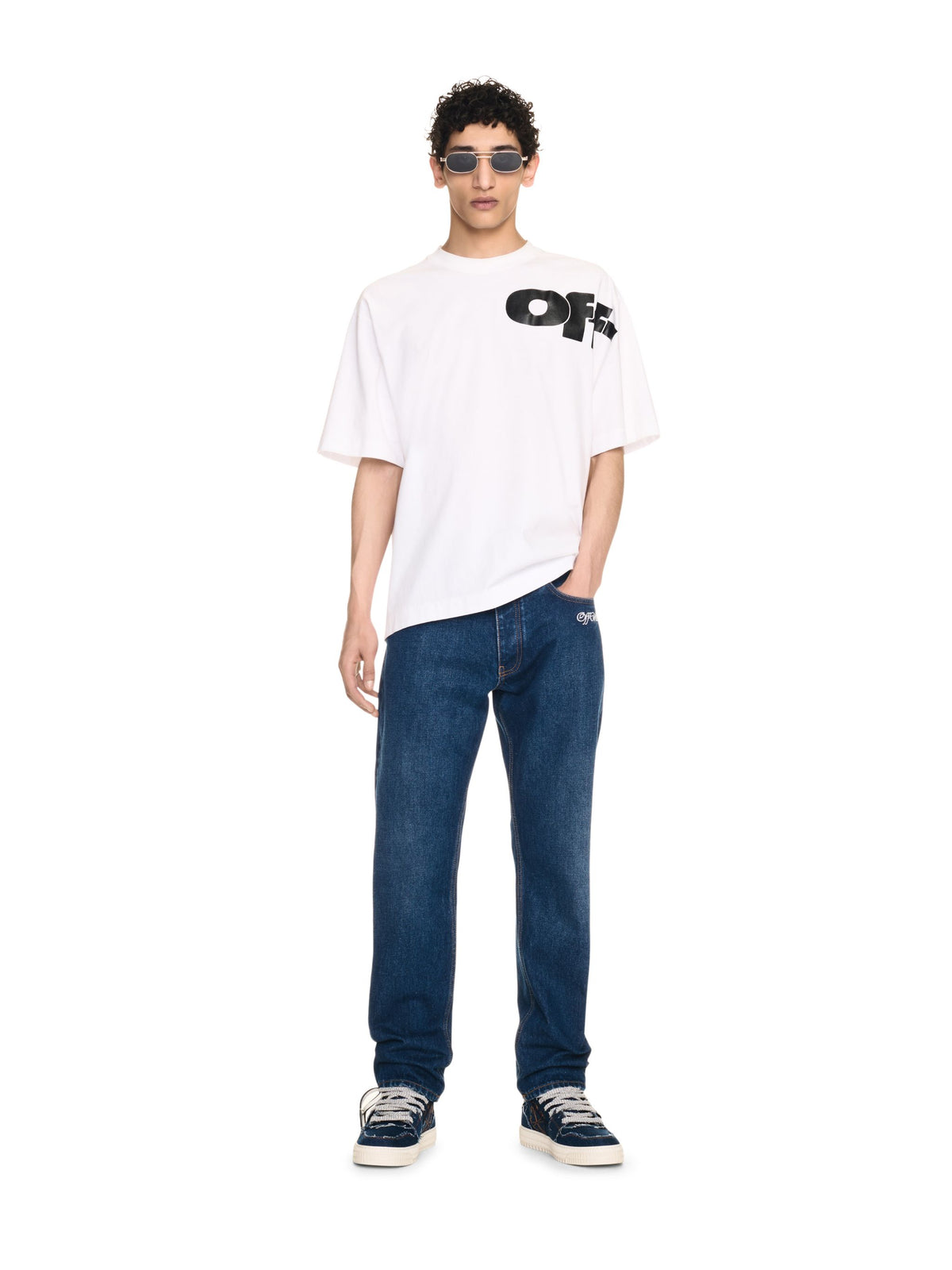 OFF WHITE Script Tapered Jeans BLUE OMYA175F24DEN001