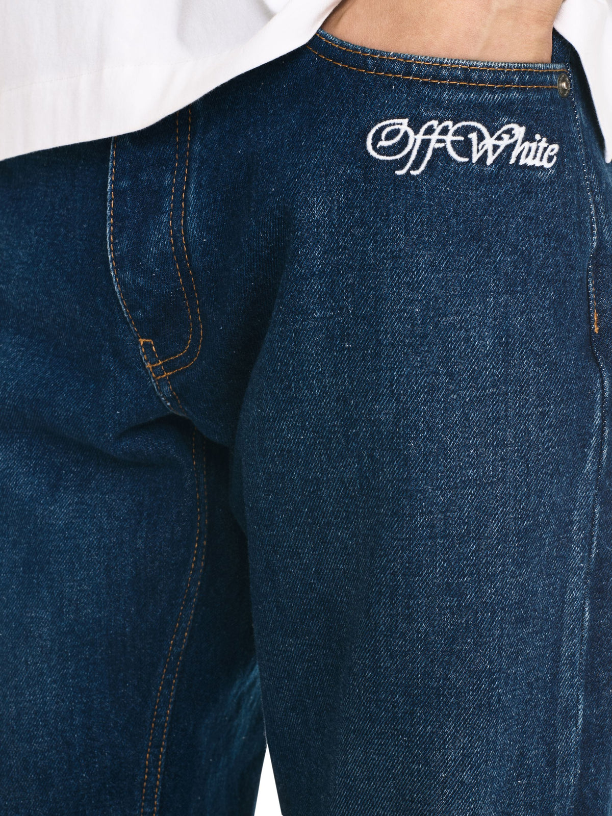OFF WHITE Script Tapered Jeans BLUE OMYA175F24DEN001