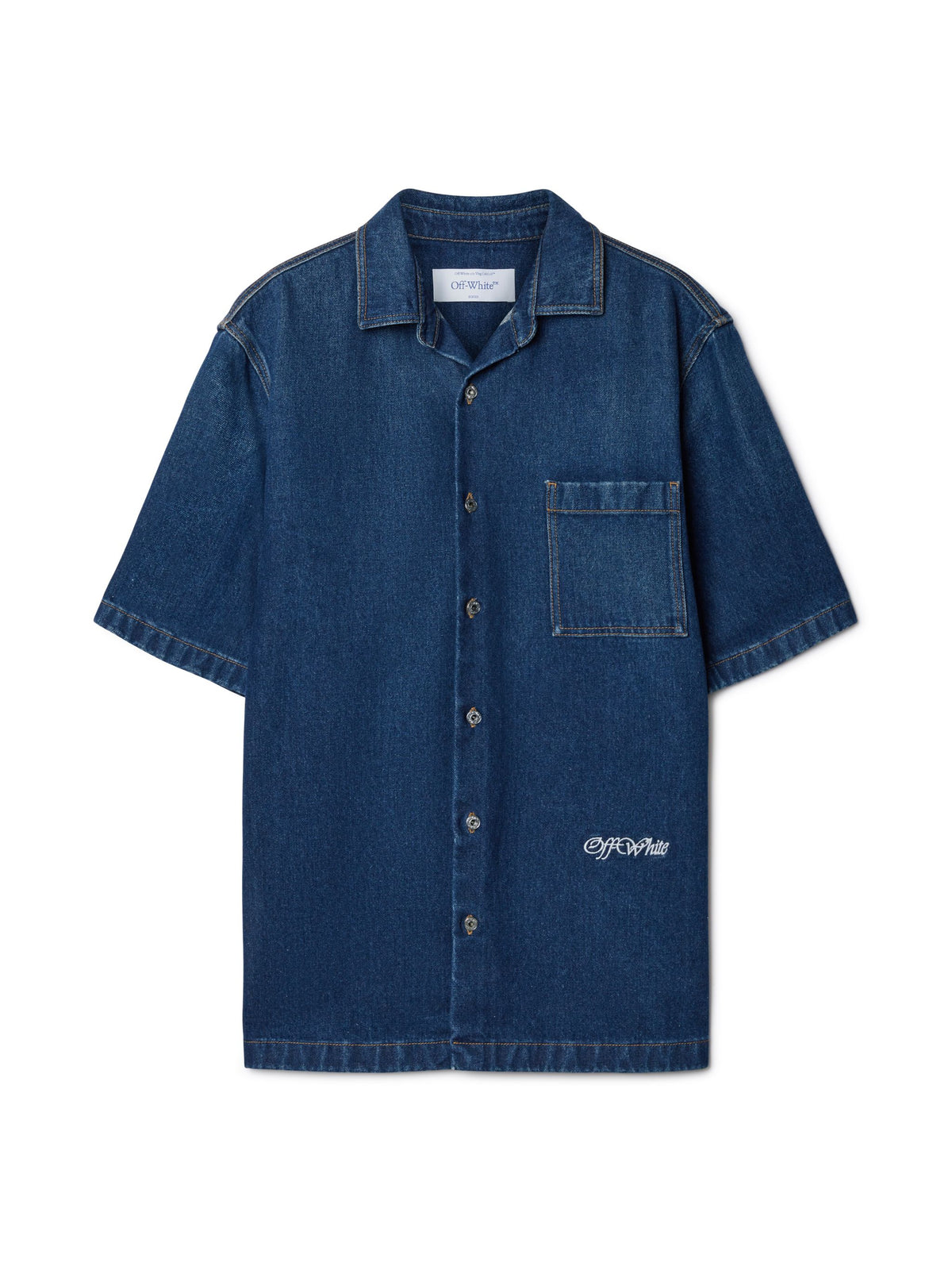 OFF WHITE Script Den Bowling Shirt BLUE OMYD05AF24DEN001