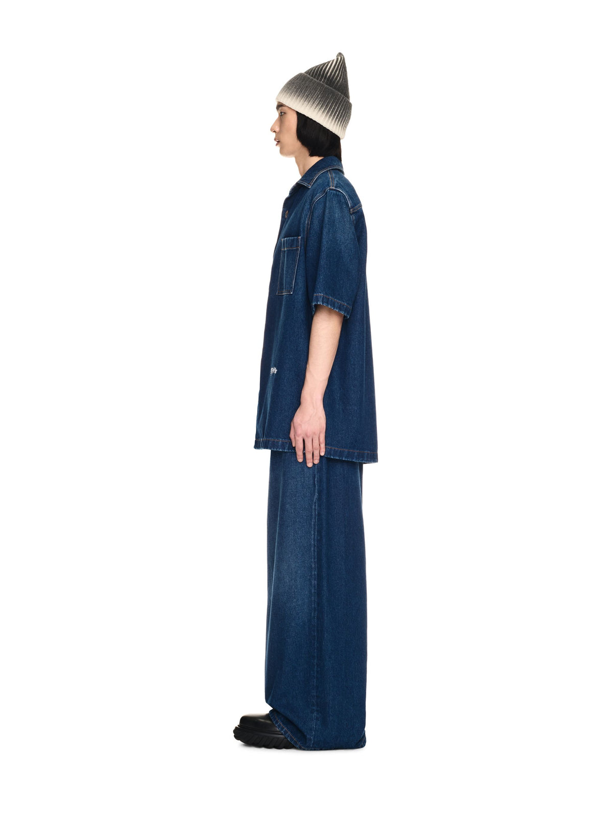 OFF WHITE Script Den Bowling Shirt BLUE OMYD05AF24DEN001