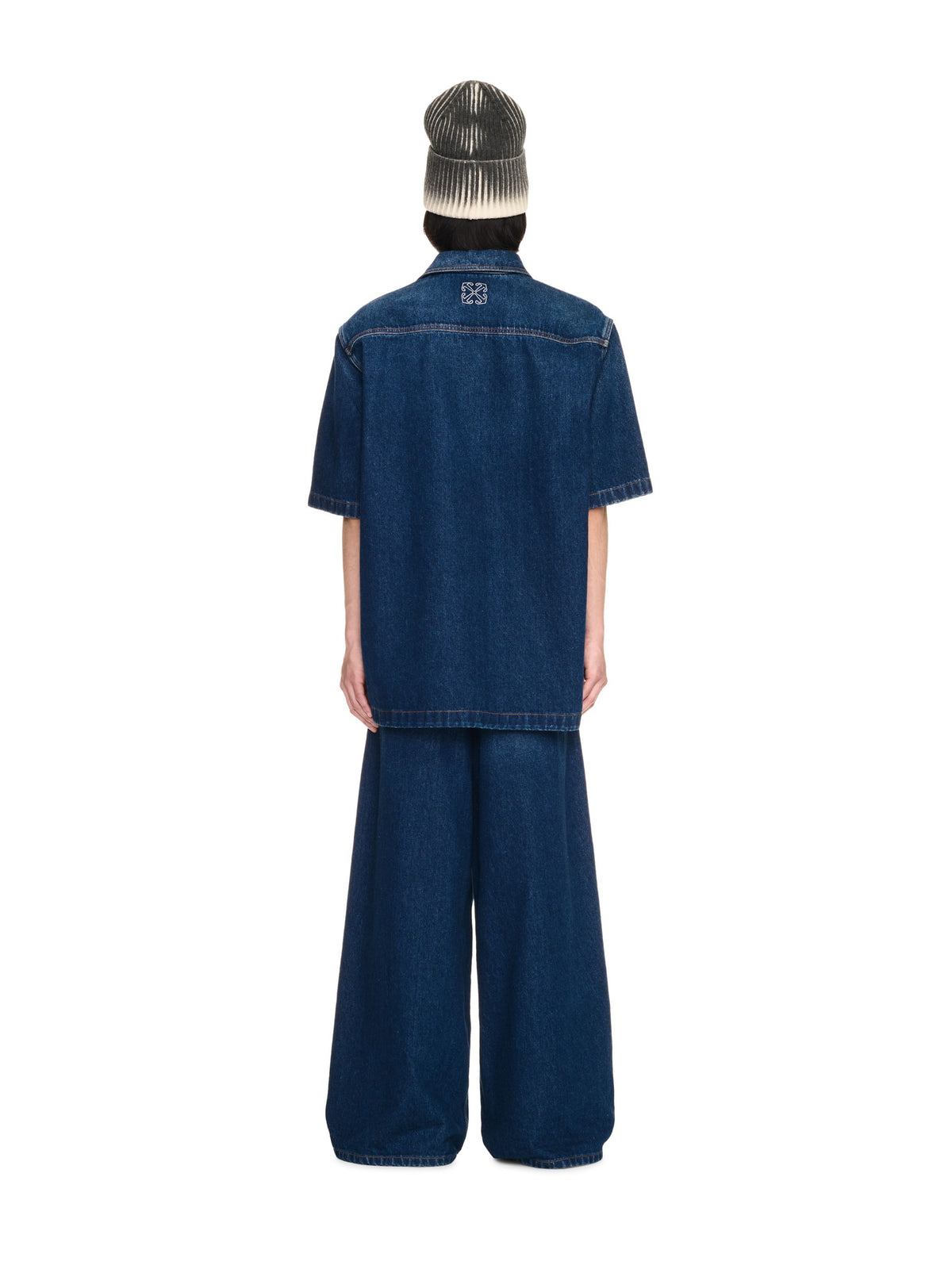 OFF WHITE Script Den Bowling Shirt BLUE OMYD05AF24DEN001