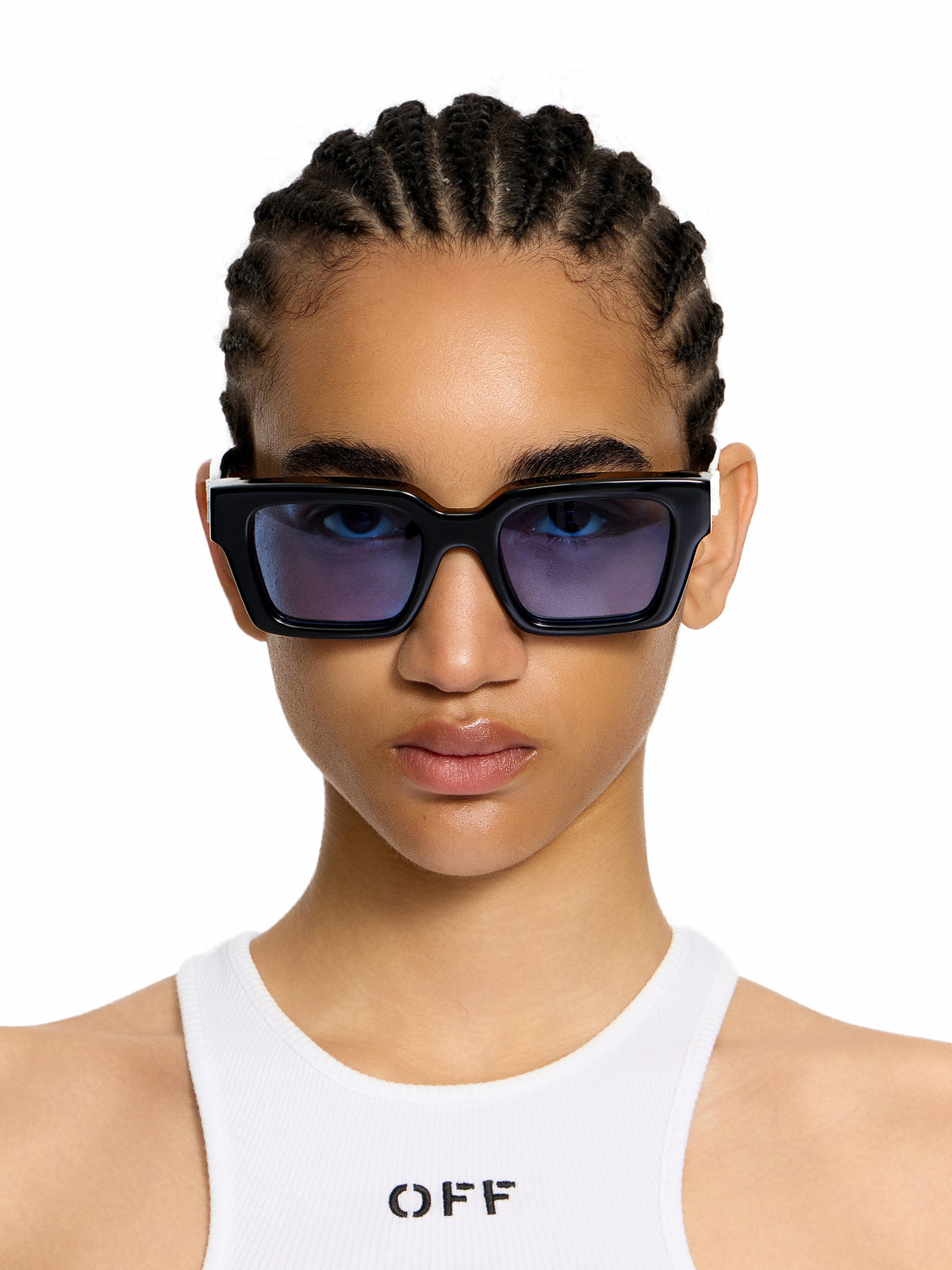 OFF WHITE Virgil L Light Blue Lens Sunglasses Shiny Black OW1022103753