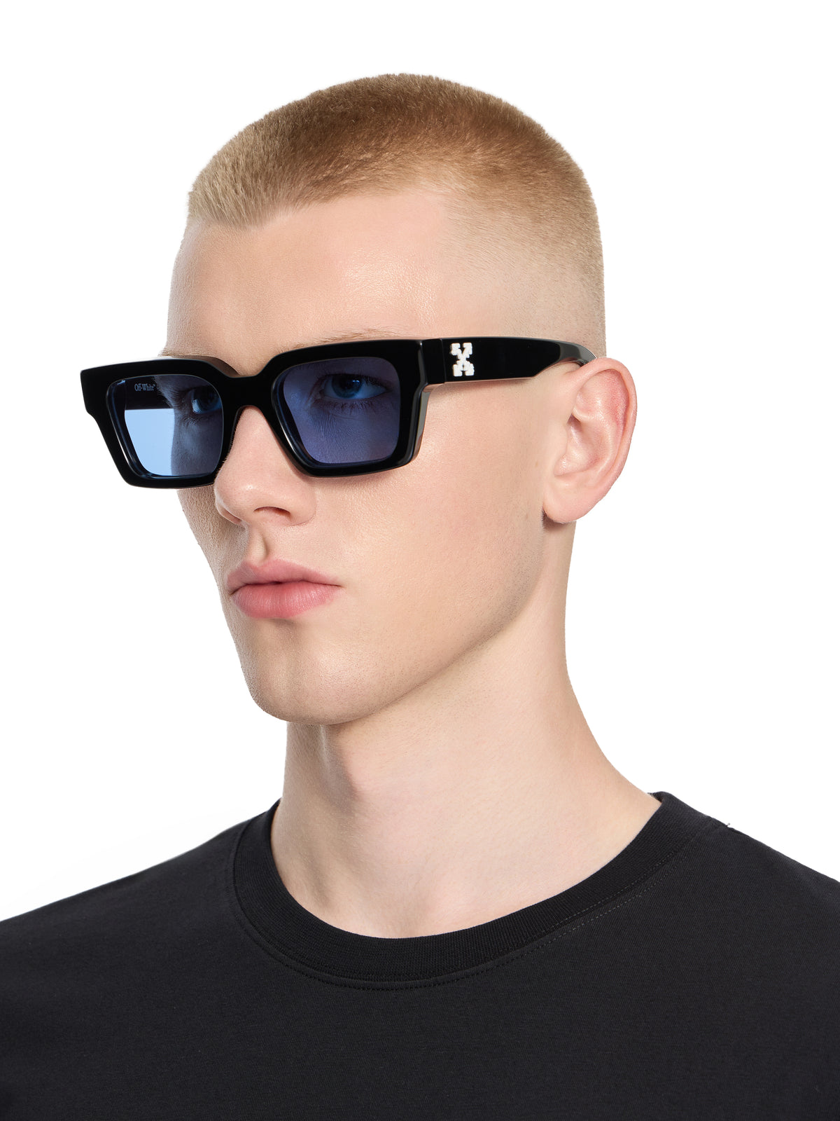 OFF WHITE Virgil L Light Blue Lens Sunglasses Shiny Black OW1022103753