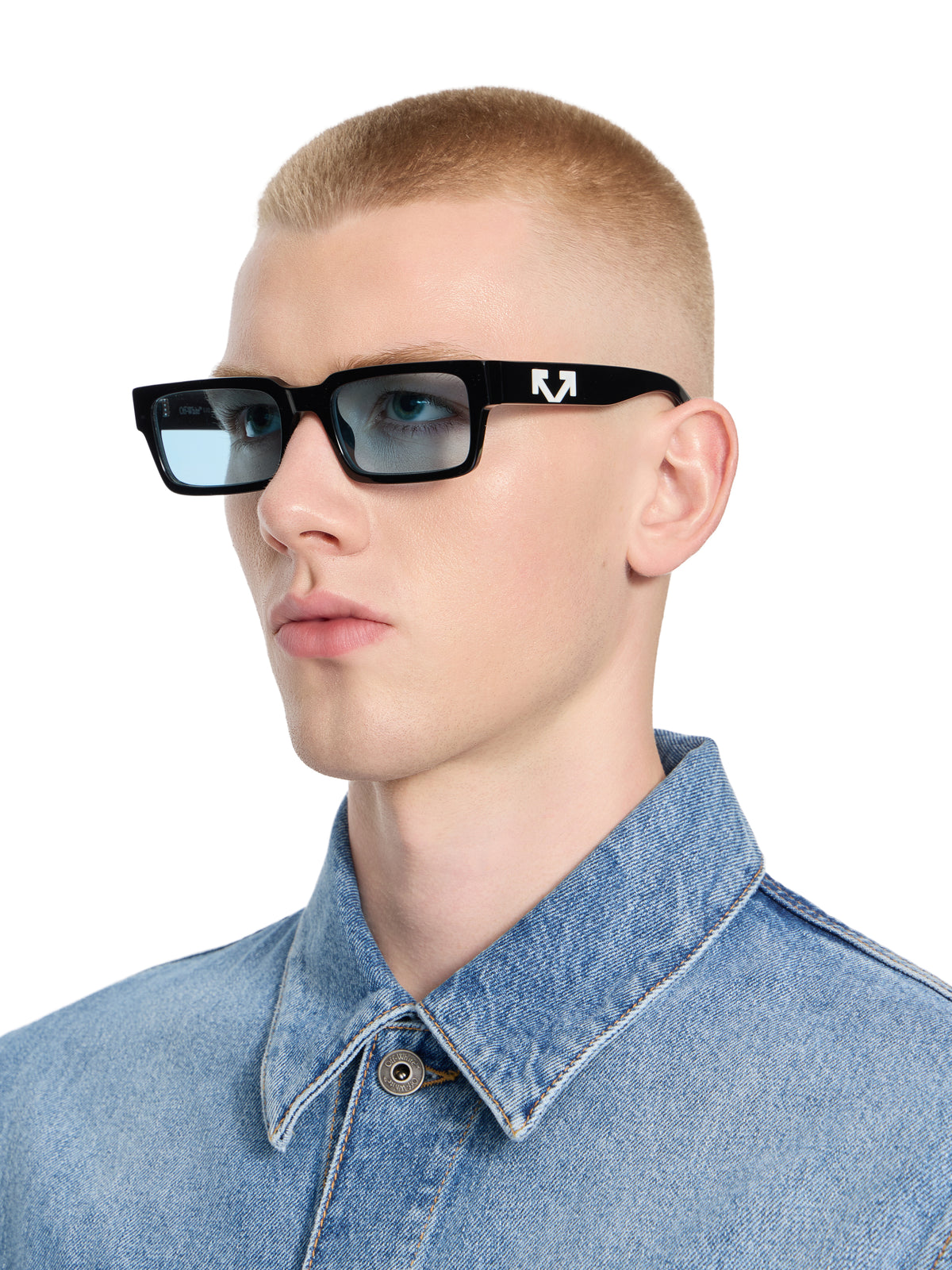 OFF WHITE Huntington Blue Lens Sunglasses Shiny Black OW1032104055
