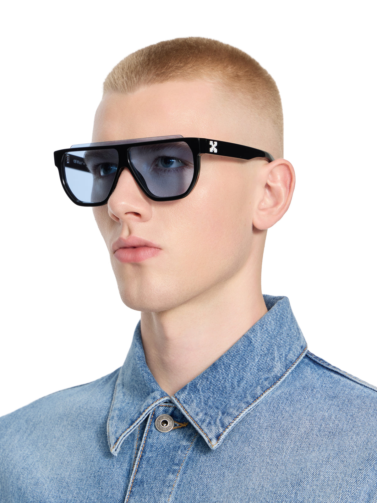 OFF WHITE Earth Light Blue Lens Sunglasses Shiny Black OW10491045133
