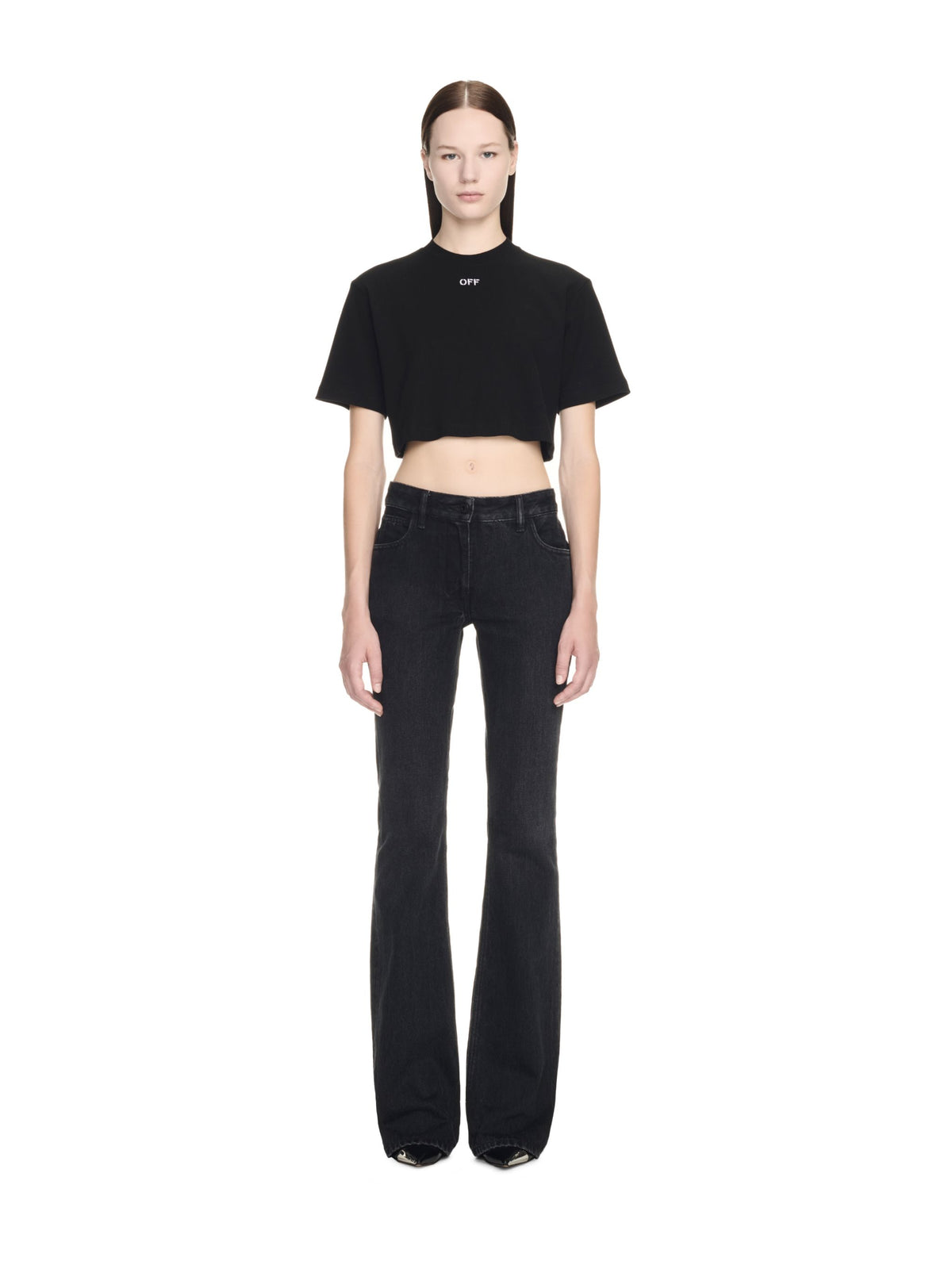 OFF WHITE OFF STAMP RIB CROPPED TEE BLACK OWAA081C99JER004