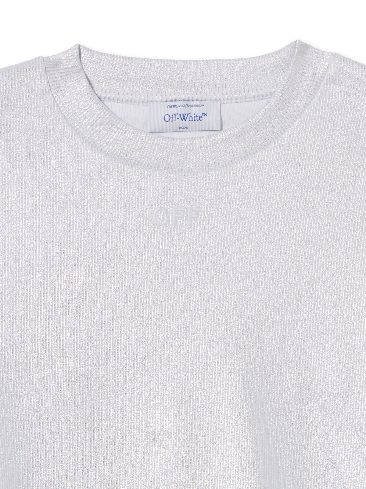 OFF WHITE Off Coated Rib Crop T-Shirt SILVER - WHITE OWAA081S25JER001