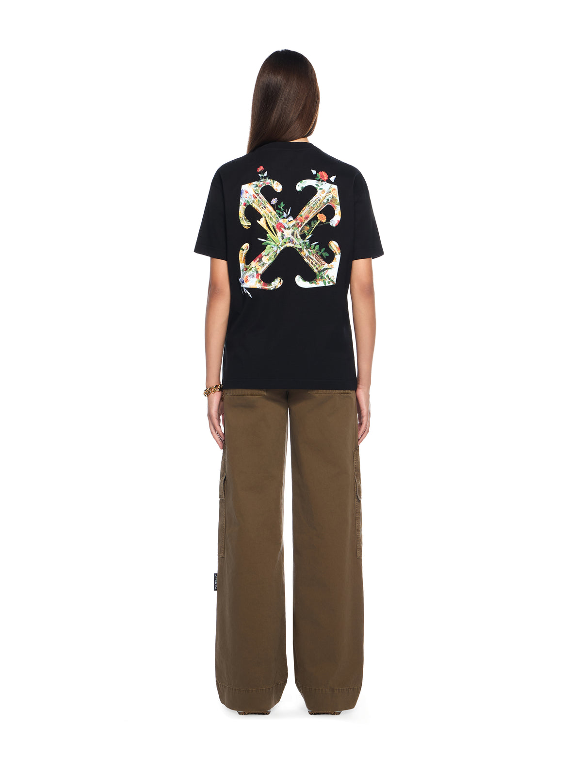 OFF WHITE Arrow Glass Flower Regular Logo T-Shirt BLACK - WHITE OWAA089F25JER001