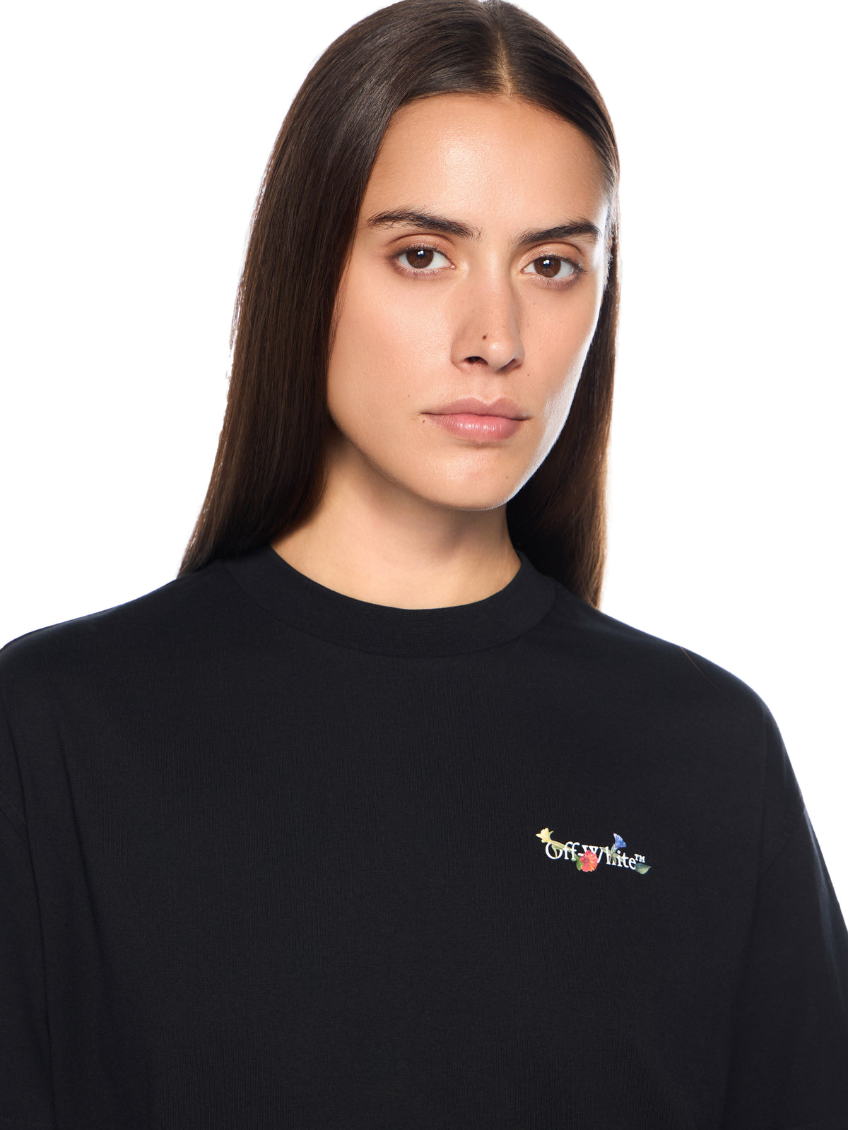 OFF WHITE Arrow Glass Flower Regular Logo T-Shirt BLACK - WHITE OWAA089F25JER001