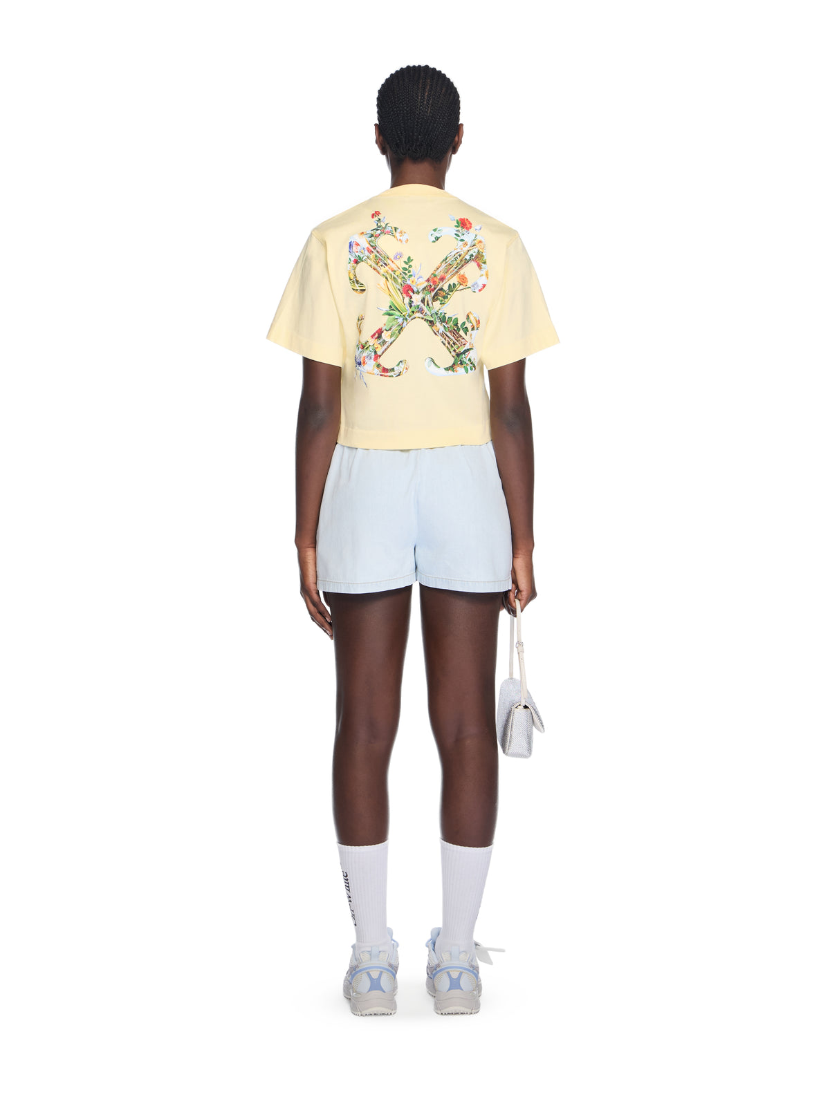 OFF WHITE Arrow Glass Flower Crop Logo Tee DOUBLE CREAM-BLACK OWAA090F25JER001