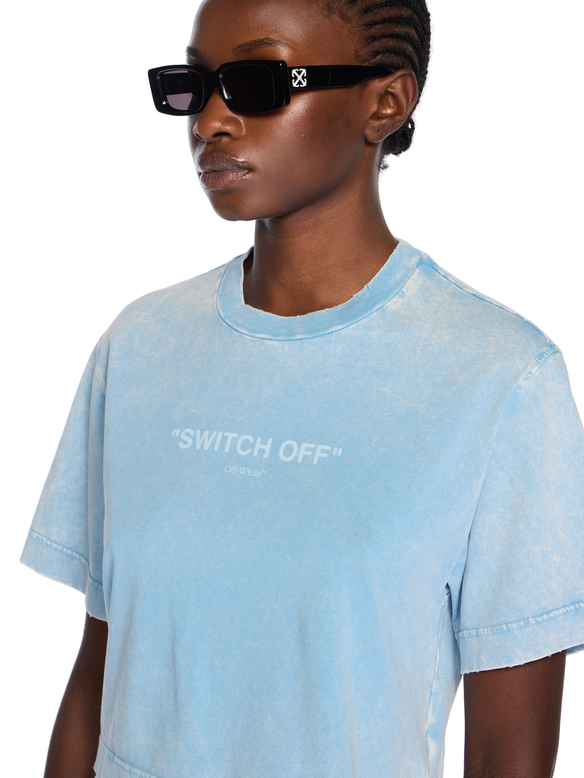 OFF WHITE Switch Off Crop T-Shirt LIGHT BLUE - WHITE OWAA090T25JER001