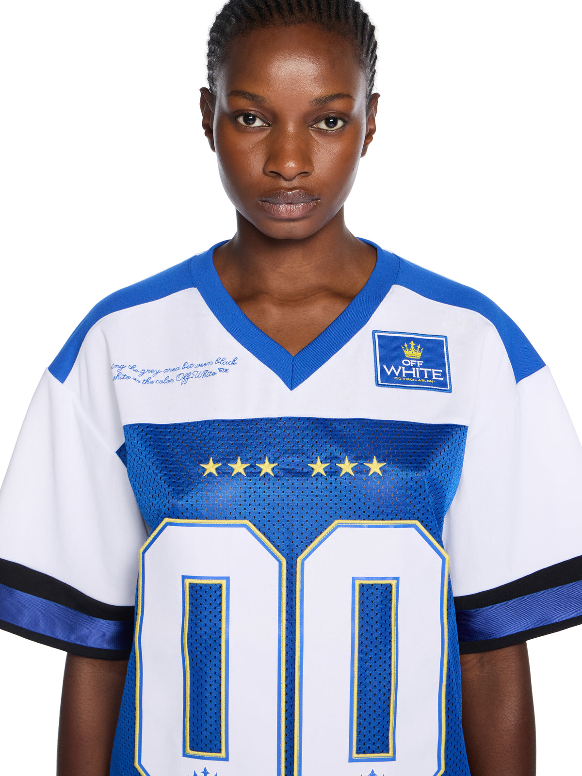 OFF WHITE 00 Royal Mesh Football Logo Tee BLUE IRIS-WHITE OWAA13GF25JER001