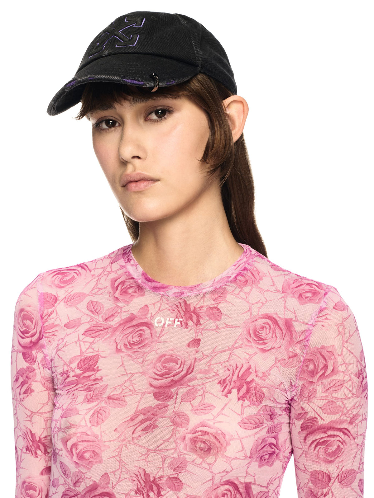 OFF WHITE OFF STAMP ROSES MESH L/S CREW PINK OWAD136S25JER002