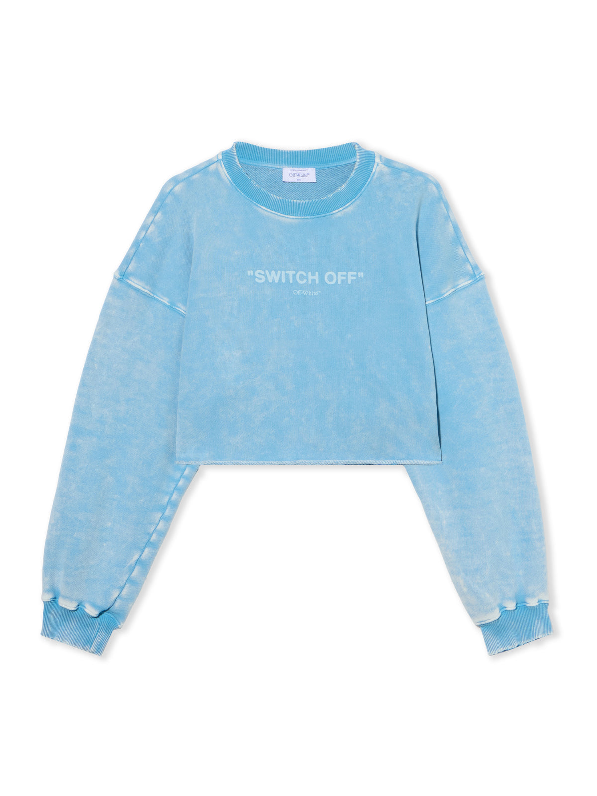 OFF WHITE Switch Off Crop Crewneck Sweatshirt LIGHT BLUE - WHITE OWBA07DT25FLE001