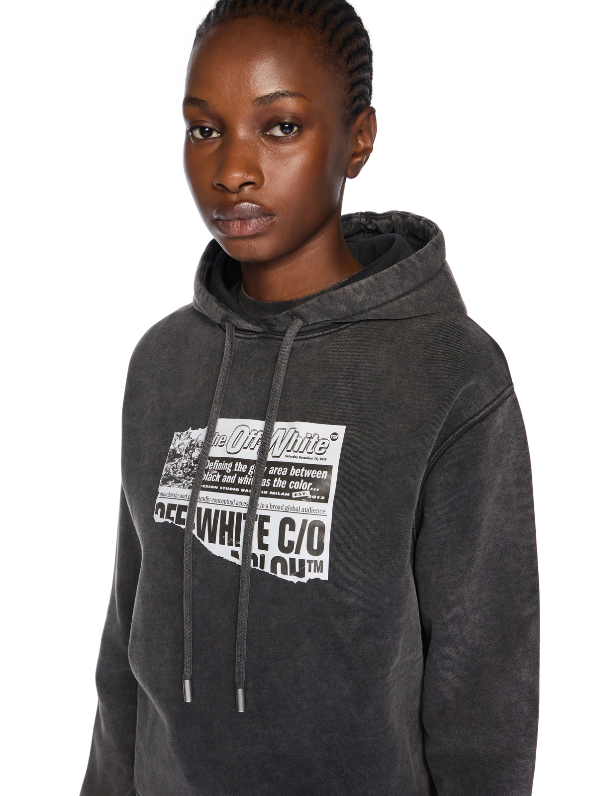 OFF WHITE News Regular Logo Hoodie MARBLE BLACK-BLACK OWBB035F25FLE005