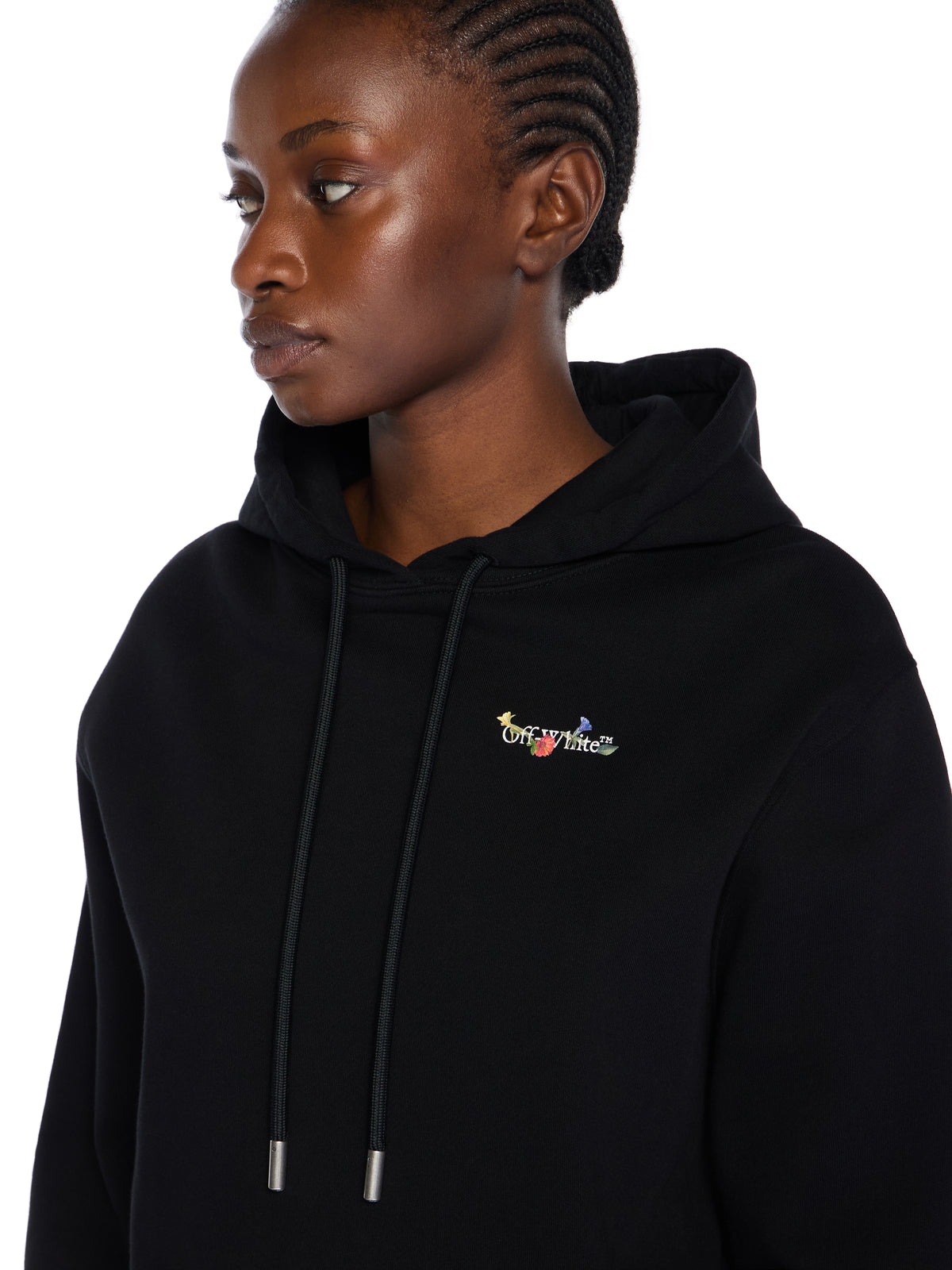 OFF WHITE Arrow Glass Flower Logo Hoodie BLACK - WHITE OWBB064F25FLE001