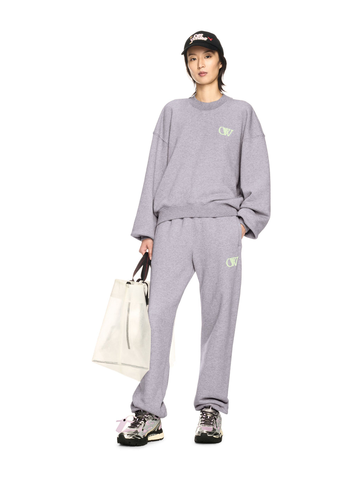 Gray Embroidered Ow Sweatpants