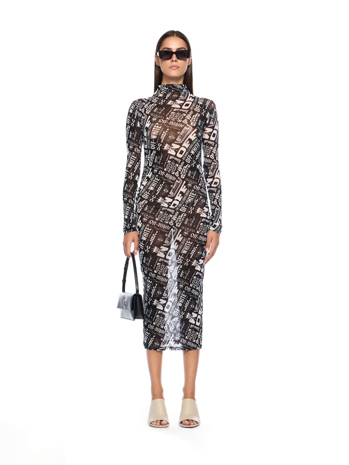 Multilogo Mesh Gather Midi Dress