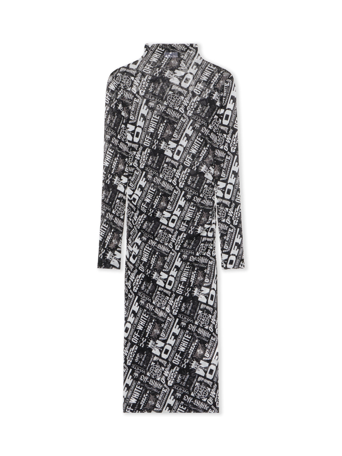 OFF WHITE Multilogo Mesh Gather Midi Dress BLACK OWDB55EF25JER002